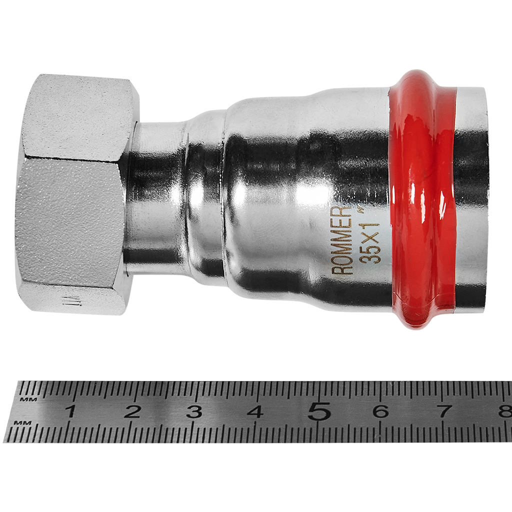 Переходник ROMMER с накидной гайкой-ВР 35х1 из нержавеющей стали прессовой