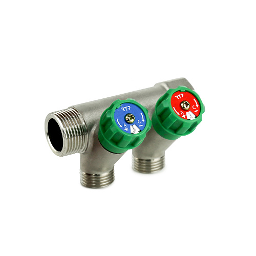 Коллектор с вентилями, латунь, наружная резьба, 1х3/4х3, никелированный, RTP