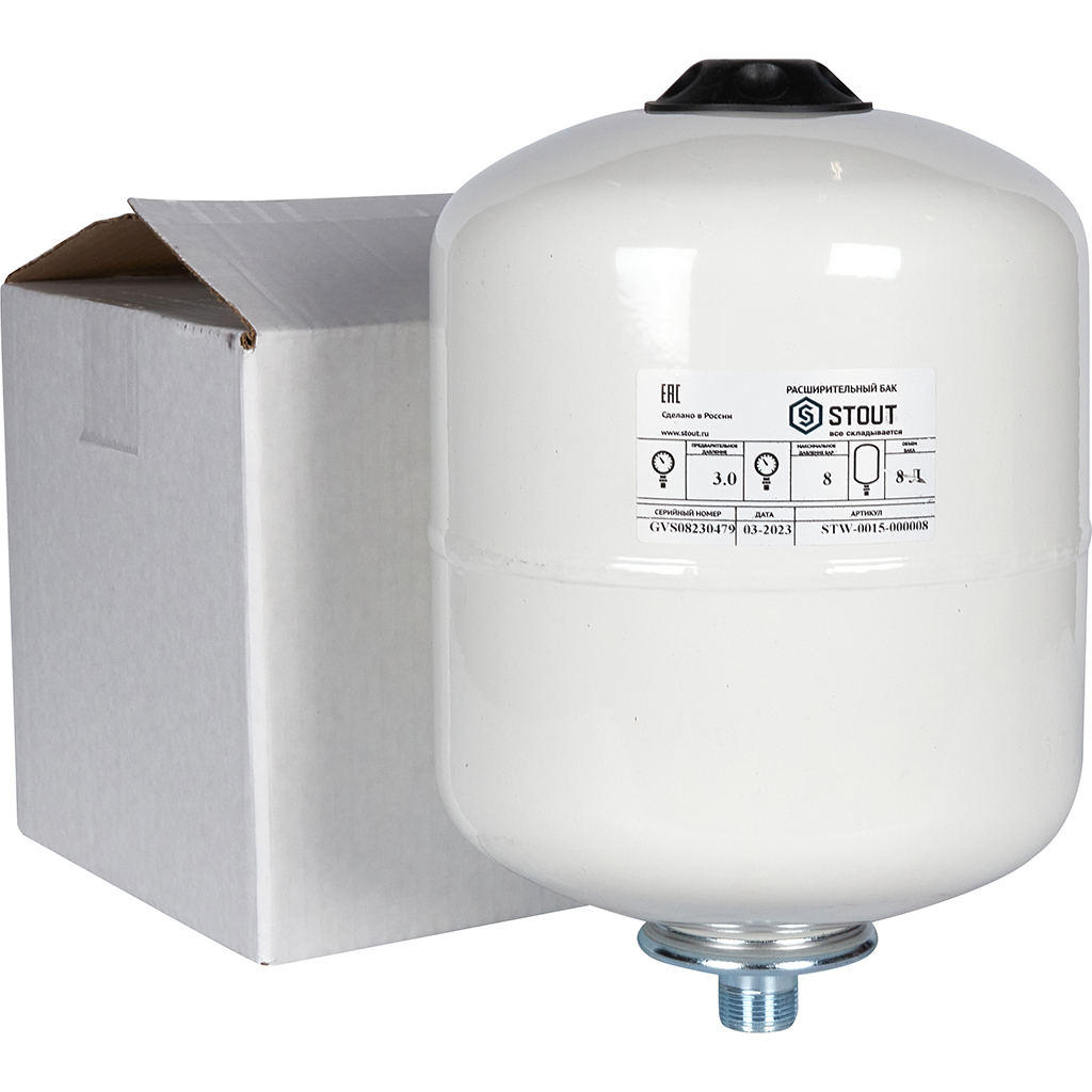 Расширительный бак STOUT STW-0015 для ГВС 8 л. вертикальный (цвет белый), STW-0015-000008