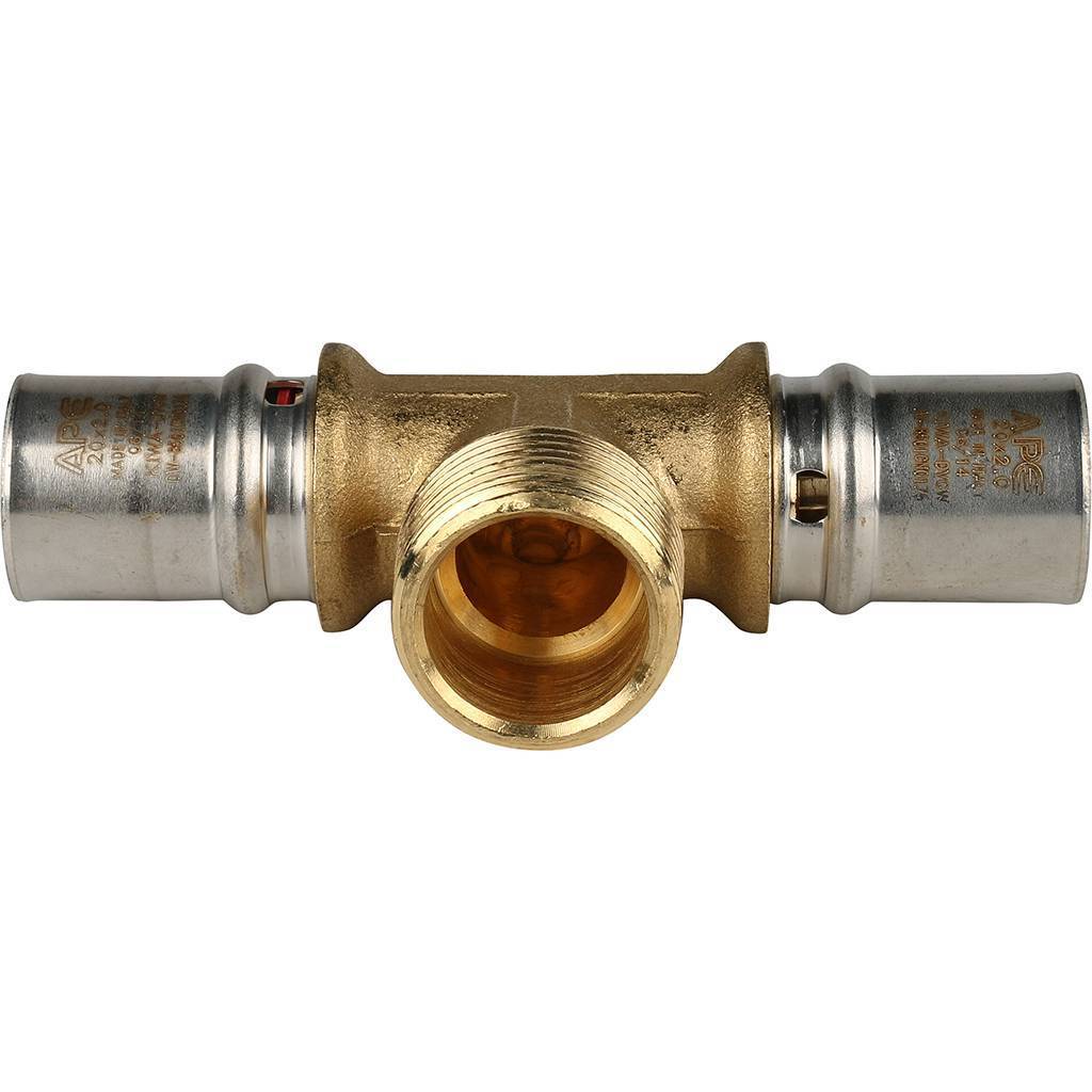 Тройник-переходник STOUT с наружной резьбой 20х3/4 х20 для металлопластиковых труб прессовой, SFP-0008-203420