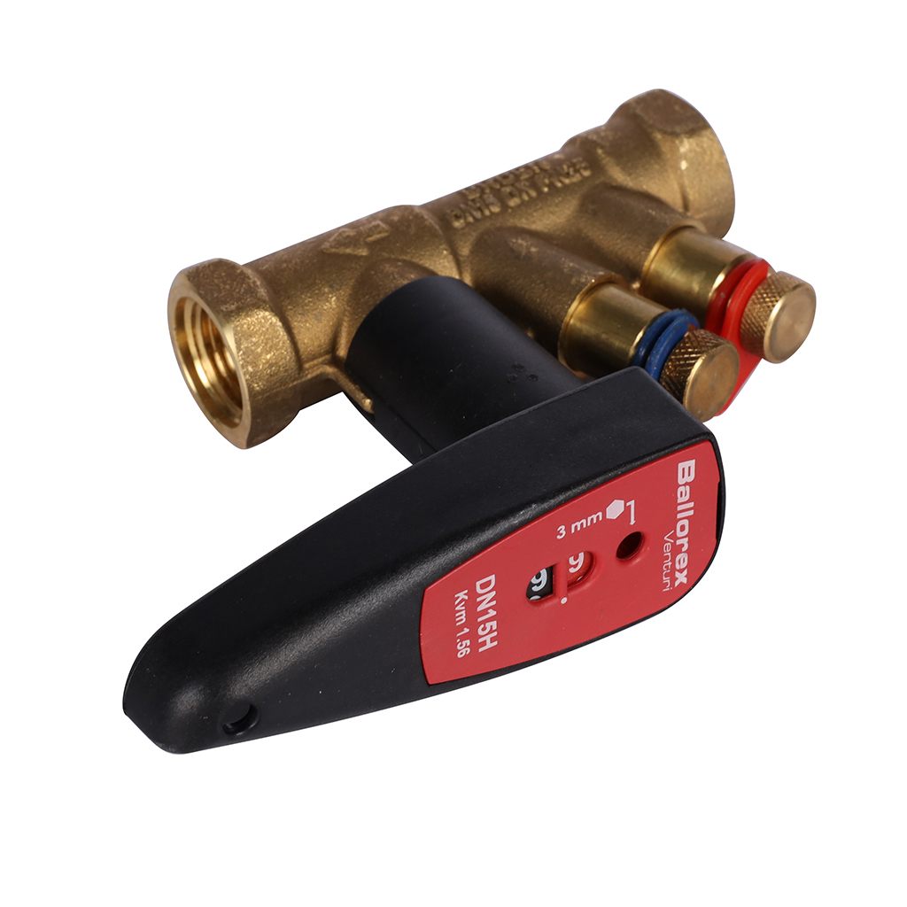 Балансировочный клапан Meibes р/р BALLOREX Venturi FODRV PN25 DN15 с измерительными нипелями, запорный без дренажа, ME 80597.403