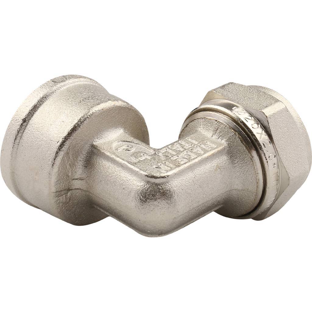 Угольник TIEMME с внутренней резьбой (20х2.0х3/4) для металлопластиковых труб винтовой, 1600023