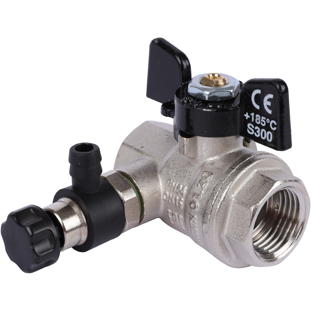 Кран шаровой BUGATTI Oregon с дренажем и воздухоотводчиком, (ручка бабочка) внут-внут резьба 1/2, 03320009