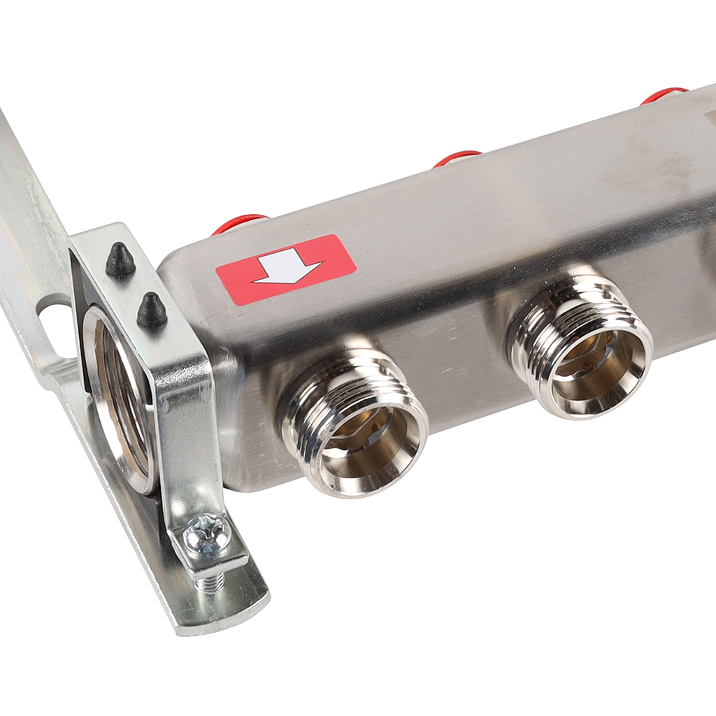 Коллектор из нержавеющей стали без расходомеров ROMMER, с клапаном вып. воздуха и сливом 5 выходов, RMS-3201-000005