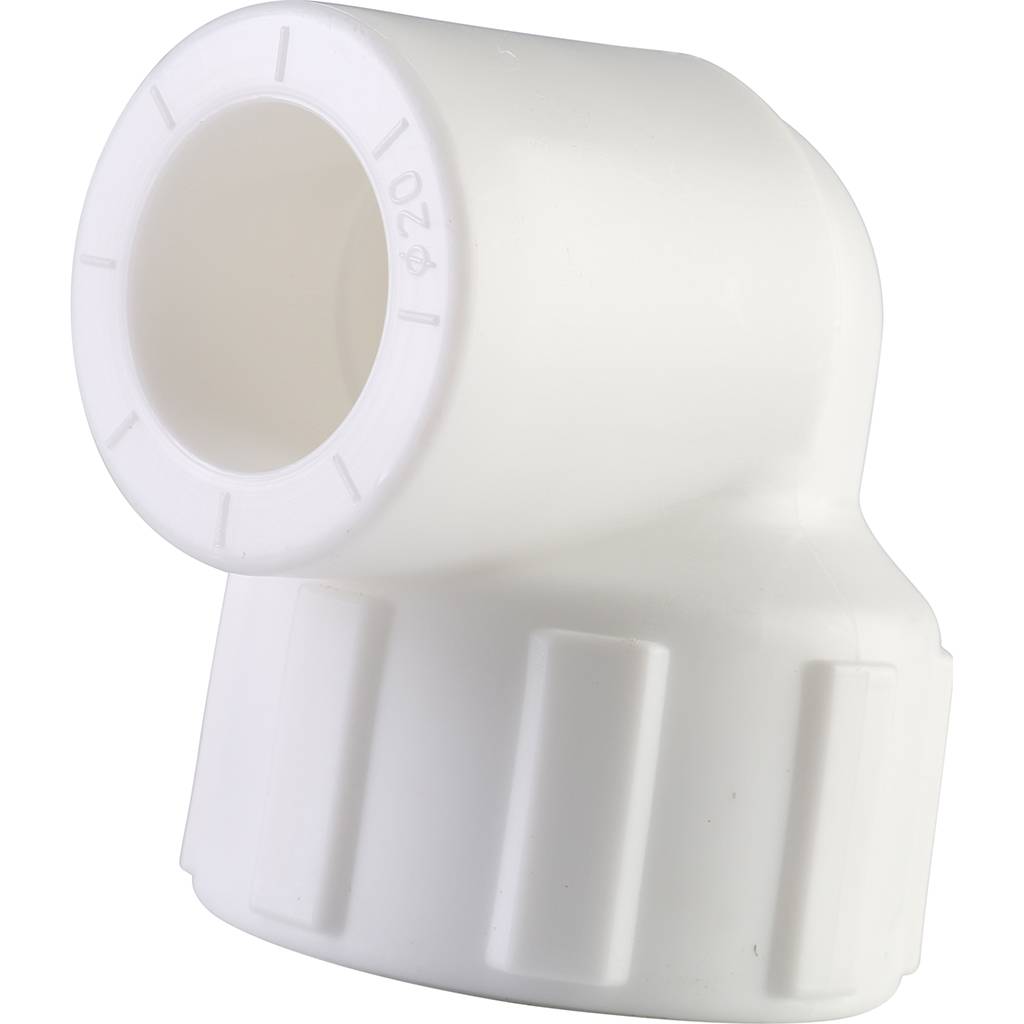 Угольник Политэк 20x3/4 с внутренней резьбой для полипропиленовых труб под сварку (цвет белый), 9400002034