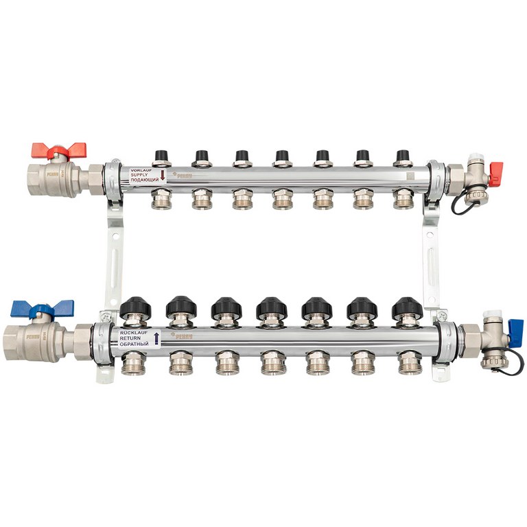 Комплект коллекторов с шаровыми кранами РЕХАУ HKV 7 контуров, 12180713001