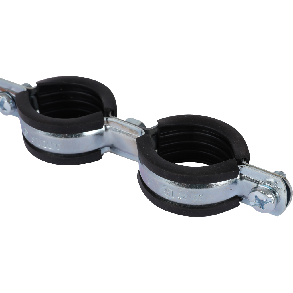 Комплект двойной хомут для труб STOUT хомут+шпилька шуруп +дюбель пластиковый 1 (32-35), SAC-0020-200001