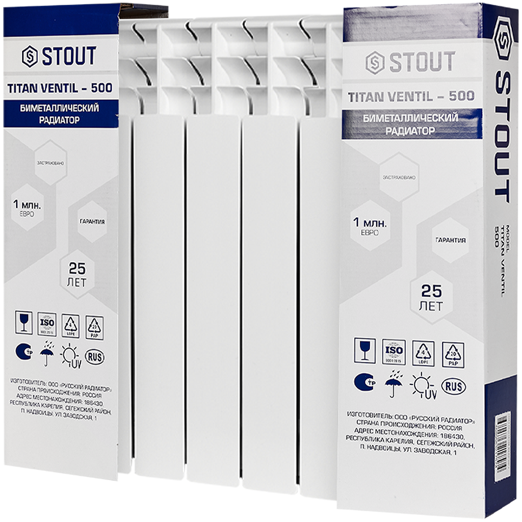 Радиатор биметаллический STOUT TITAN VENTIL 500 7 секций нижнее правое подключение
