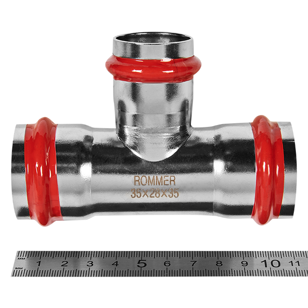Тройник переходной ROMMER 35х28х35 из нержавеющей стали прессовой