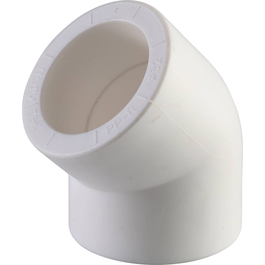 Угольник Политэк d=32 45* для полипропиленовых труб под сварку (цвет белый), 9400003245