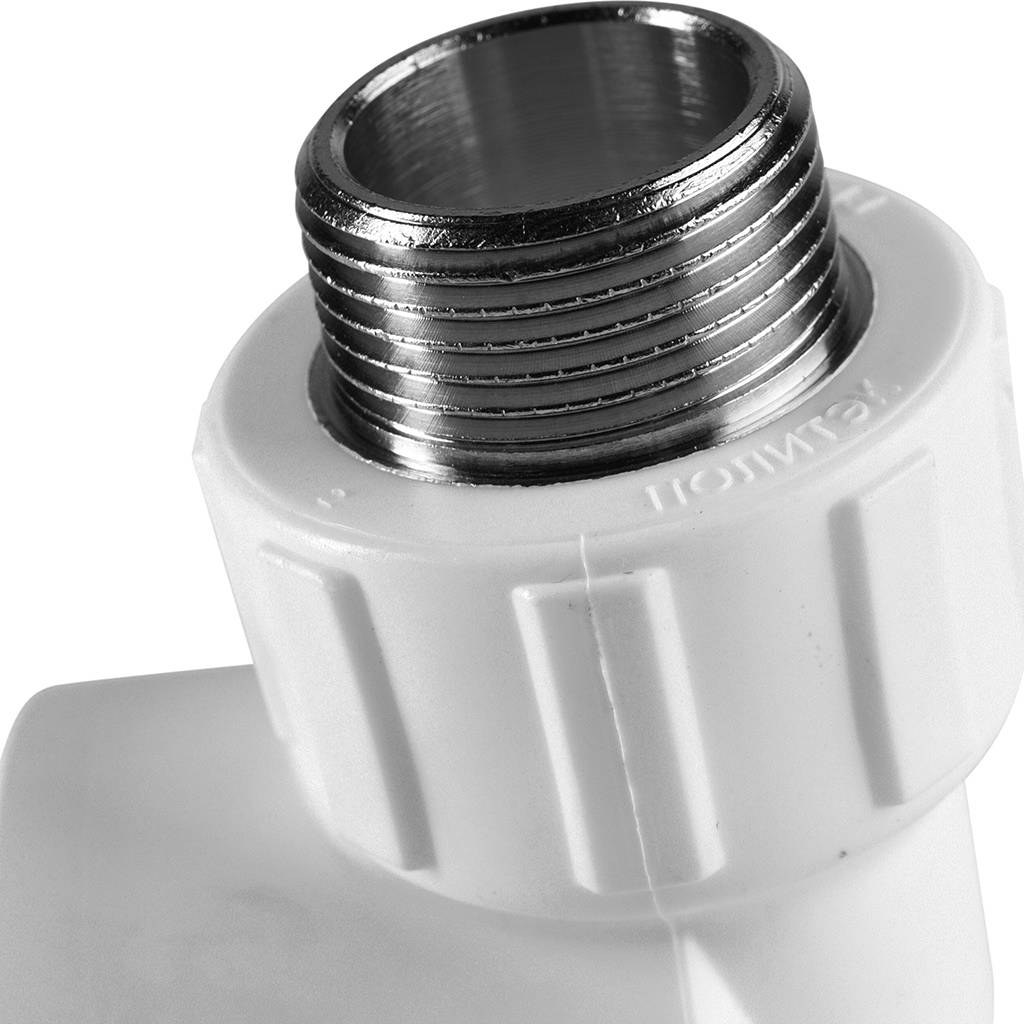 Угольник Политэк 32x3/4 с наружной резьбой для полипропиленовых труб под сварку (цвет белый)