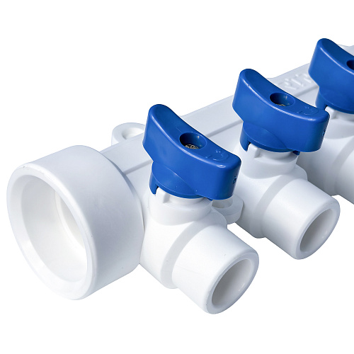 Коллектор с шаровым краном универсальный PPR 40х20/5, бел, RTP