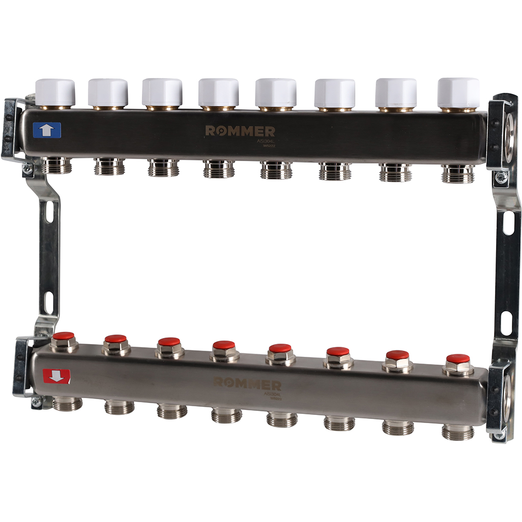 Коллектор из нержавеющей стали без расходомеров ROMMER 8 выходов, RMS-3200-000008