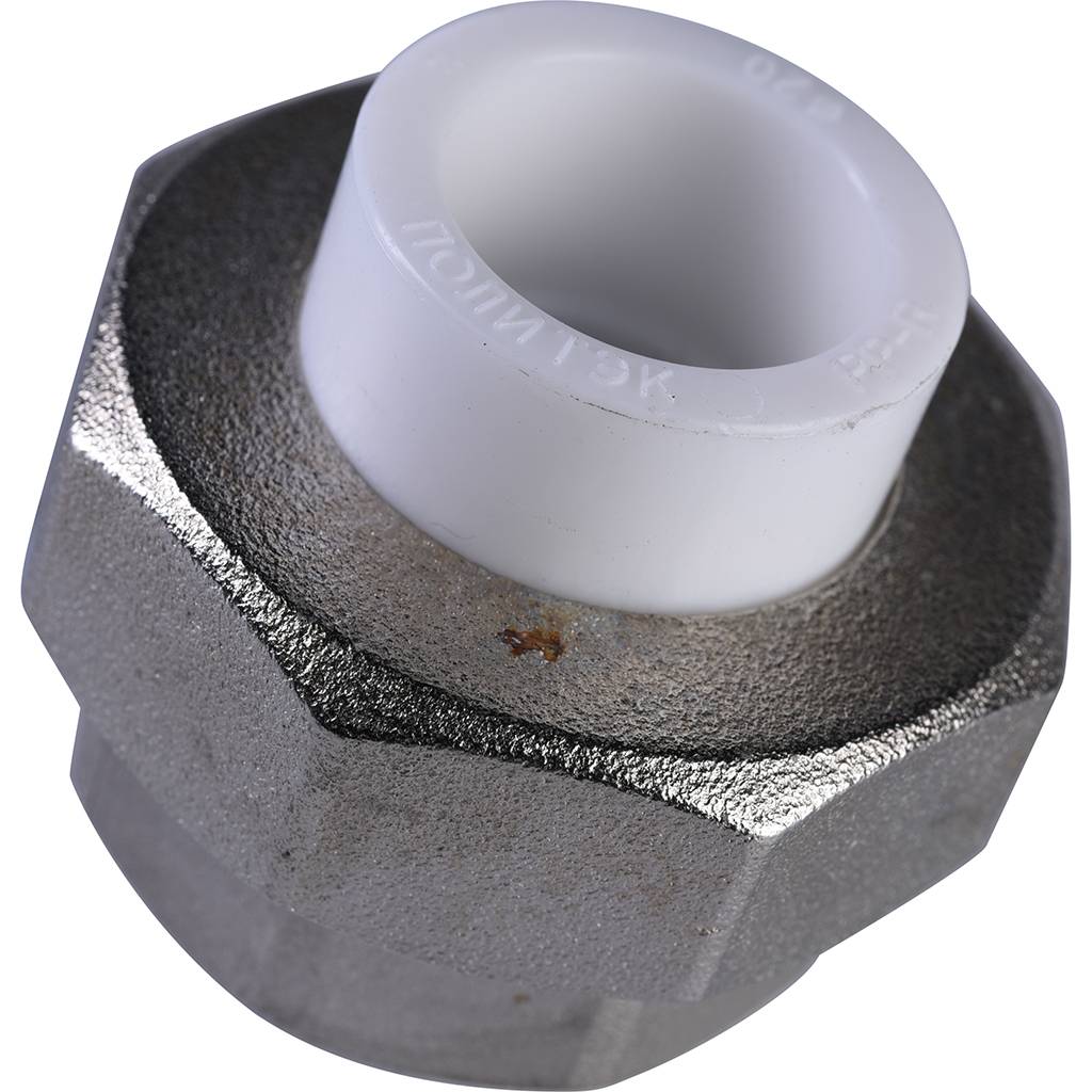 Муфта разъемная с наружной резьбой Политэк 20х1 для полипропиленовых труб под сварку (цвет белый)