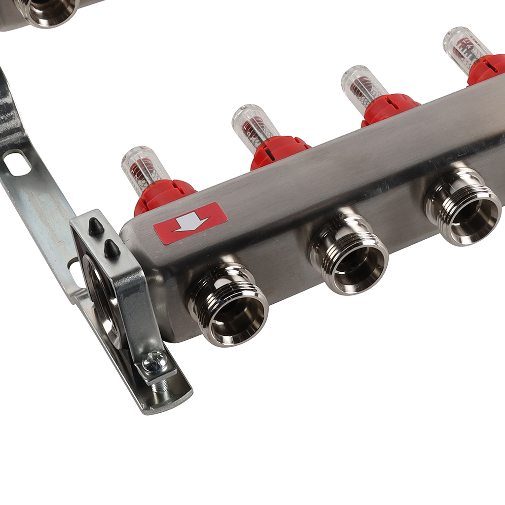 Коллектор из нержавеющей стали с расходомерами ROMMER, с клапаном вып. воздуха и сливом 11 выходов, RMS-1201-000011