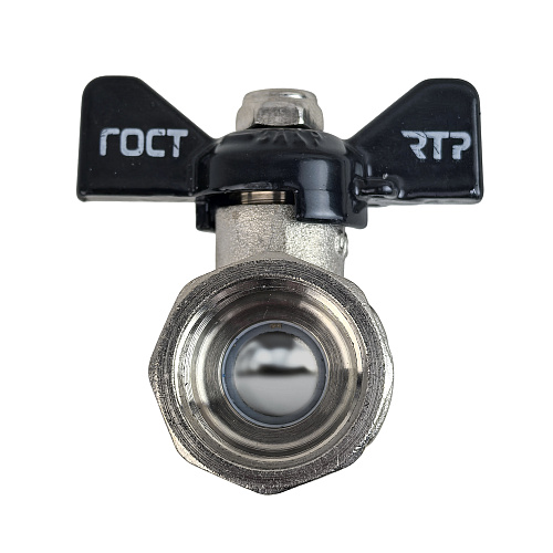 Кран шаровой ГОСТ ручка бабочка, латунь, внутренняя/наружная резьба 1,PN40 никель, RTP