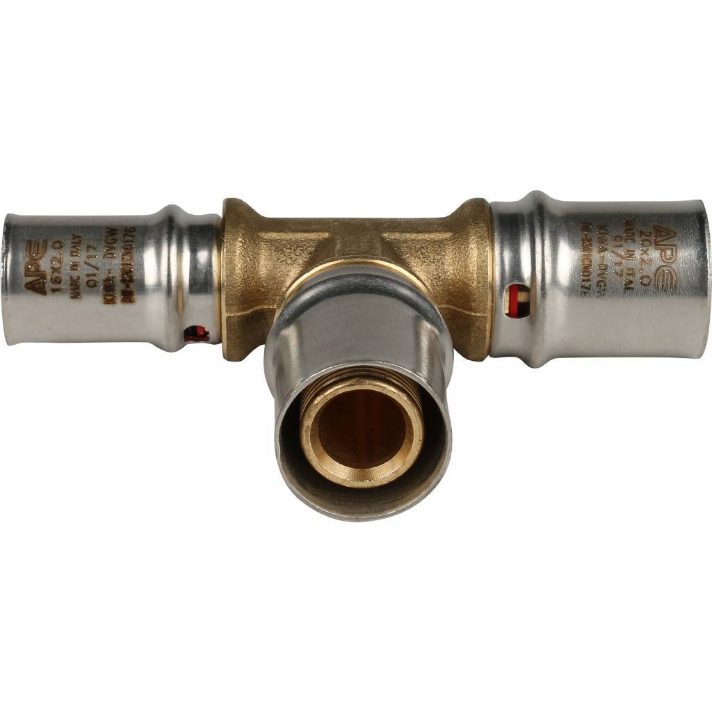 Тройник переходной STOUT 20х20х16 для металлопластиковых труб прессовой, SFP-0005-202016