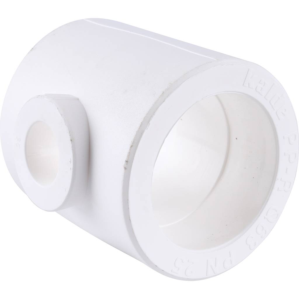 Тройник переходной Kalde 63x25x63 для полипропиленовых труб под сварку (цвет белый)