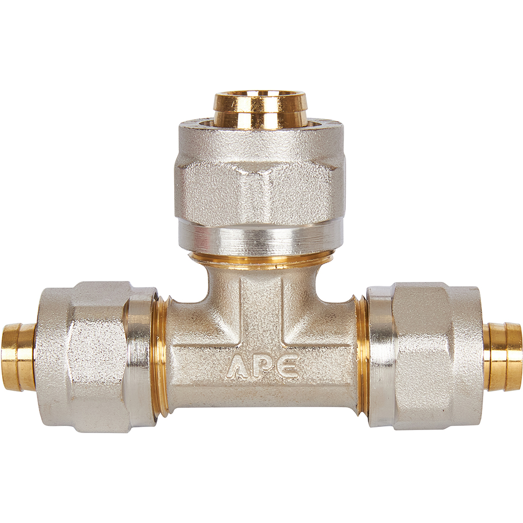 Тройник переходной STOUT 16x20x16 для металлопластиковых труб винтовой, SFS-0010-162016