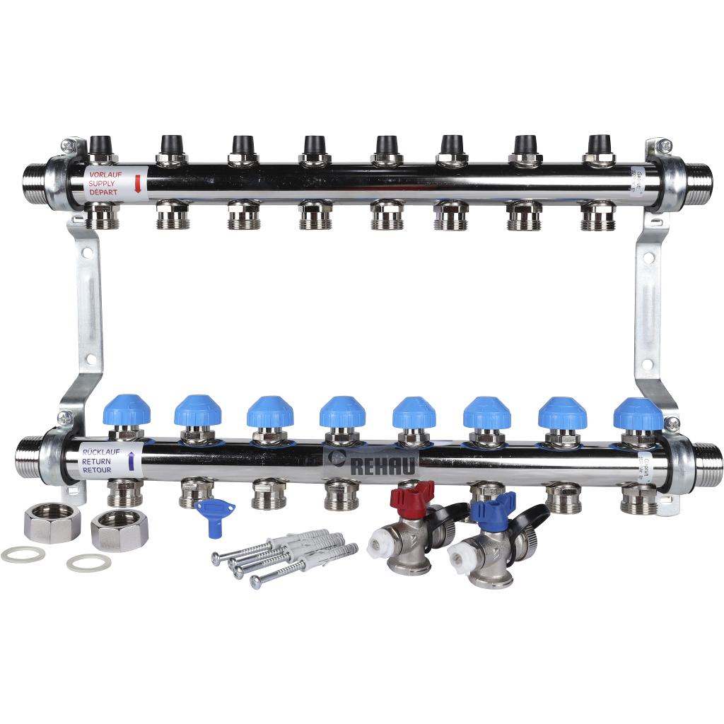 Распределительный коллектор РЕХАУ RAUTHERM S HKV на 8 контуров нерж .сталь (без шаровых кранов), 12180811001