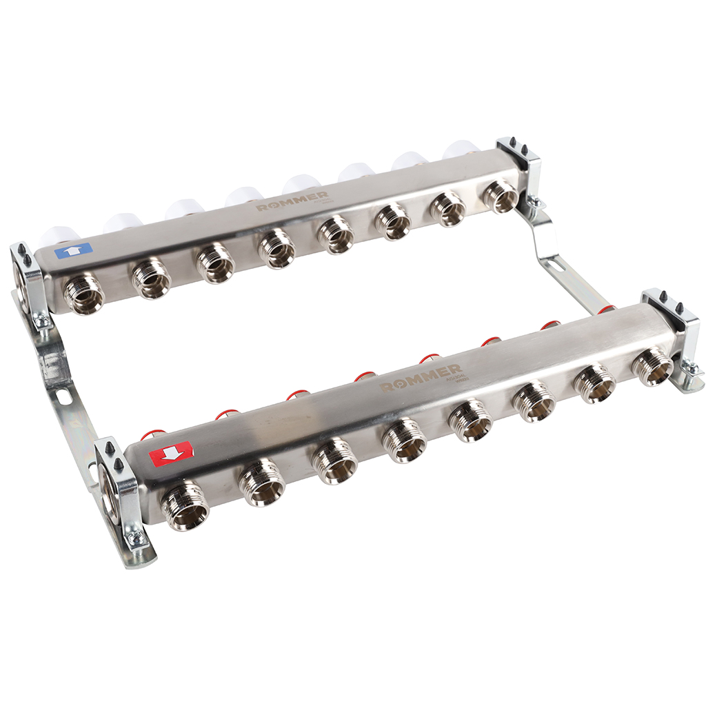 Коллектор из нержавеющей стали без расходомеров ROMMER 8 выходов, RMS-3200-000008