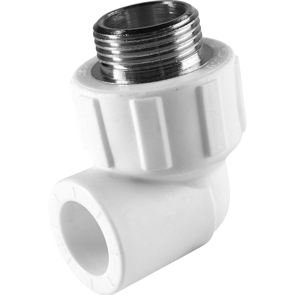 Угольник Политэк 20x3/4 с наружной резьбой для полипропиленовых труб под сварку (цвет белый), 9410002034