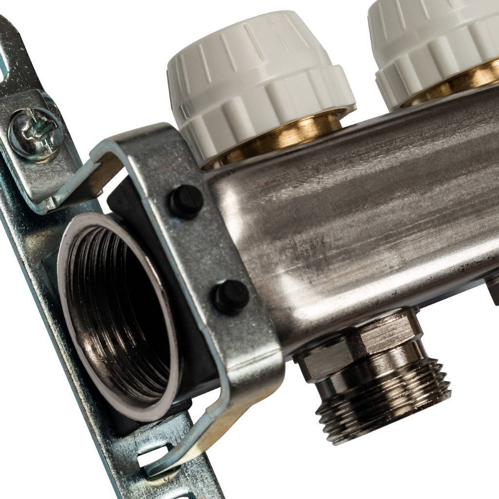 Коллектор из нержавеющей стали без расходомеров, с клапаном вып. воздуха и сливом STOUT 8 выходов, SMS-0932-000008