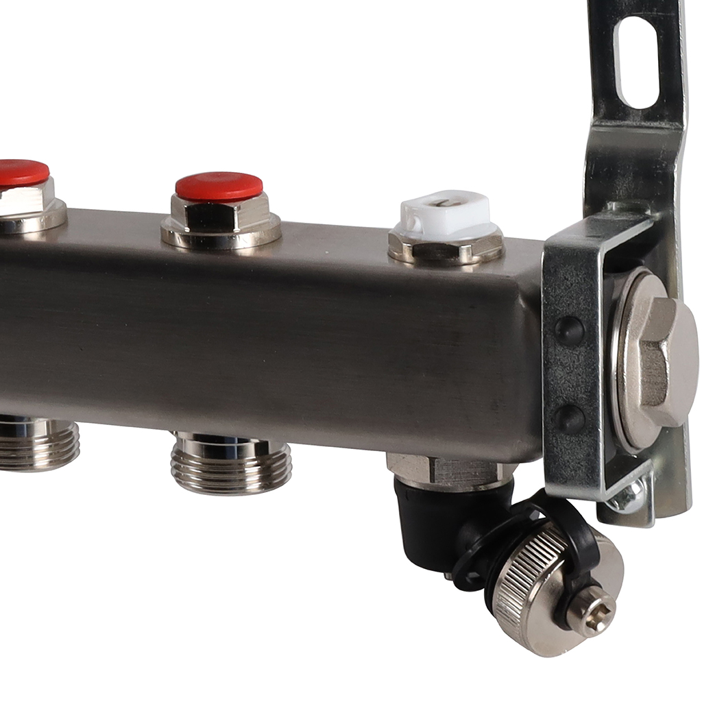 Коллектор из нержавеющей стали без расходомеров ROMMER, с клапаном вып. воздуха и сливом 11 выходов, RMS-3201-000011