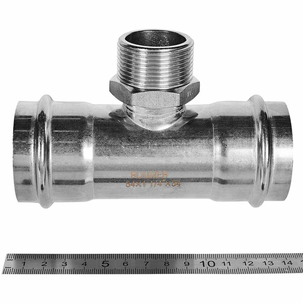 Тройник-Переходник ROMMER ВПр-НР, 54х11/4, из нержавеющей стали прессовой, RSS-1016-054114