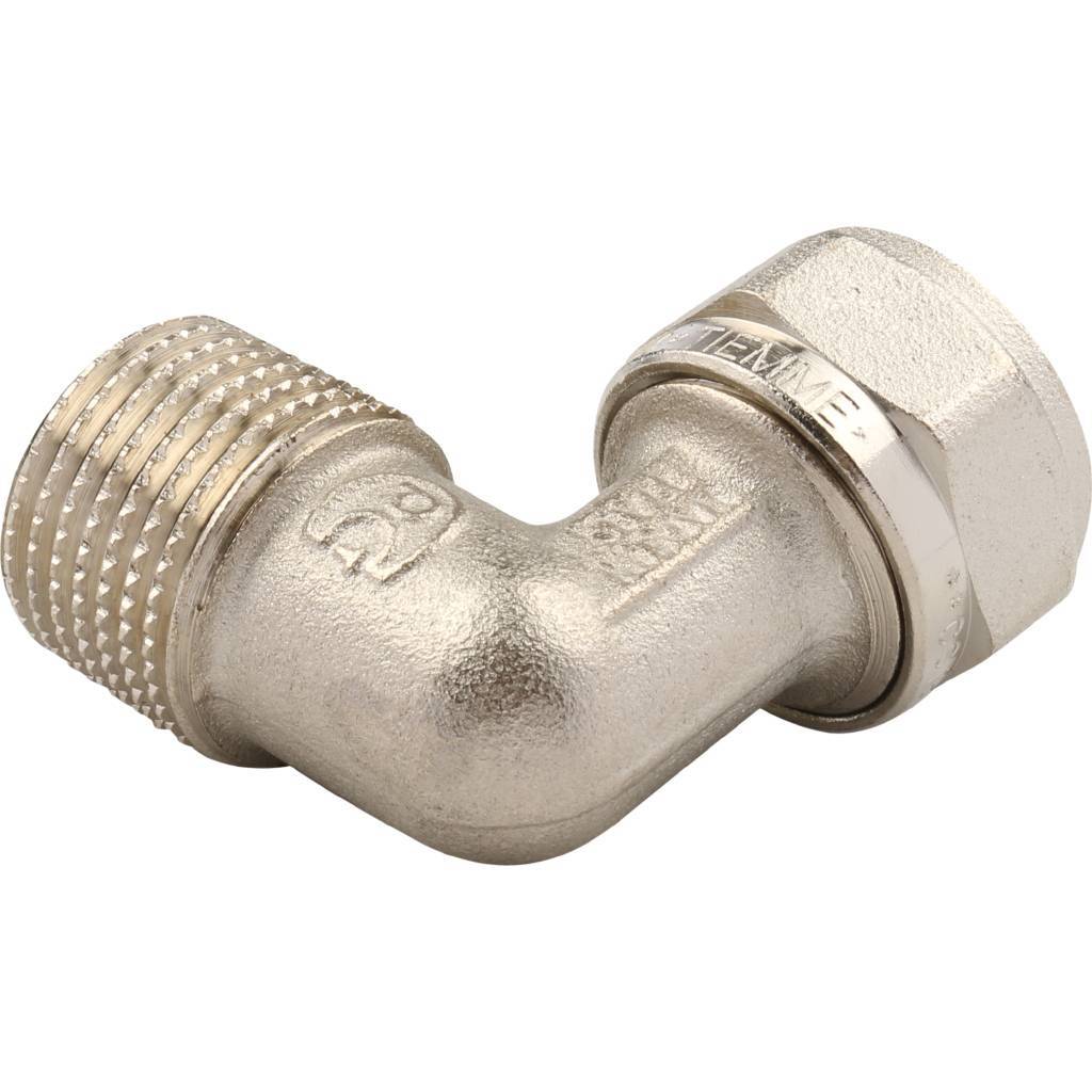 Угольник TIEMME с наружной резьбой (16х2.0х1/2) для металлопластиковых труб винтовой, 1600013