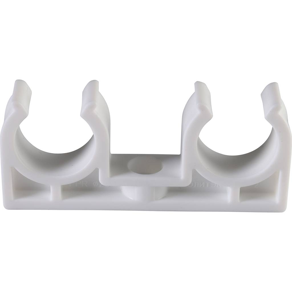 Двойное крепление Политэк d=20 для полипропиленовых труб под сварку (цвет белый), 9000020020