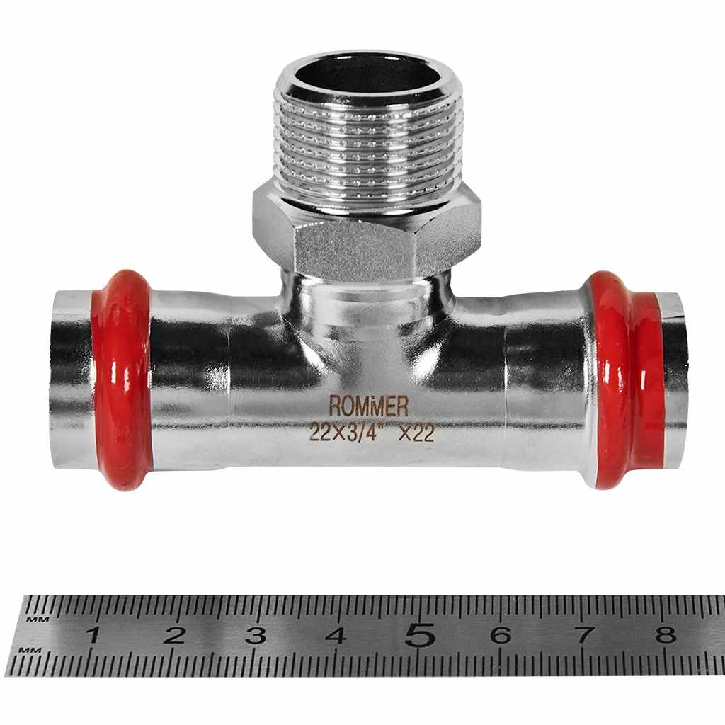 Тройник-Переходник ROMMER ВПр-НР, 22х3/4, из нержавеющей стали прессовой, RSS-1016-002234