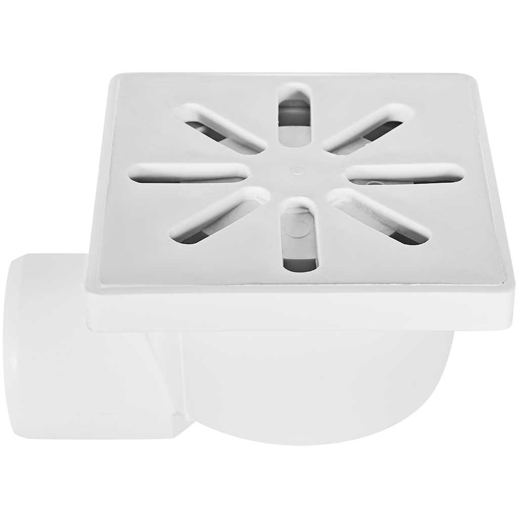 Трап нерегулируемый, боковой Sinikon пластиковая решетка 100*100 (Белый) D50, 10.B.050.N.P.B