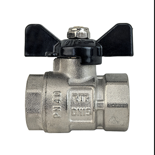 Кран шаровой ГОСТ ручка бабочка, латунь, внутренняя/внутренняя резьба 1,PN40 никель, RTP