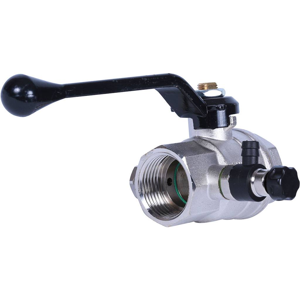 Кран шаровой BUGATTI Oregon с дренажем и воздухоотводчиком, (ручка-рычаг алюминий) внут-внут резьба 1, 03300029