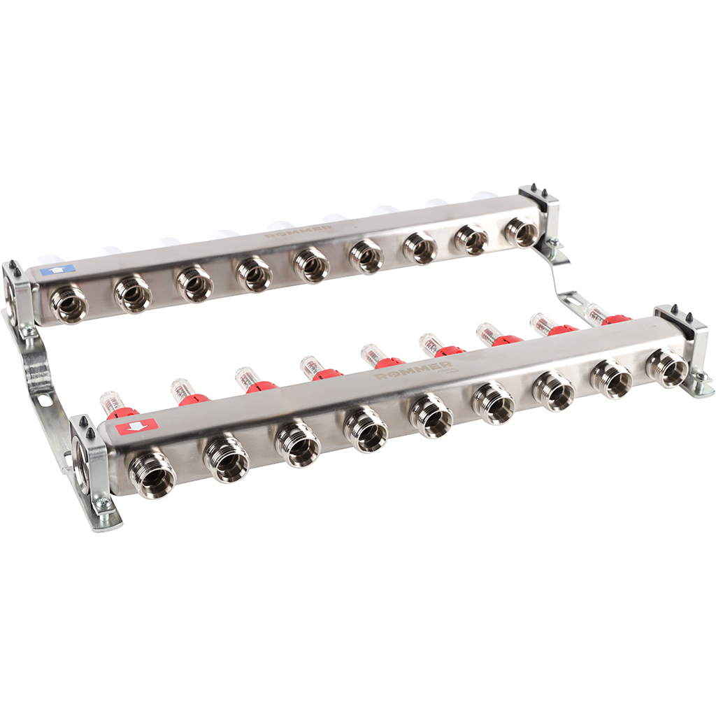 Коллектор из нержавеющей стали с расходомерами ROMMER 9 выходов, RMS-1200-000009