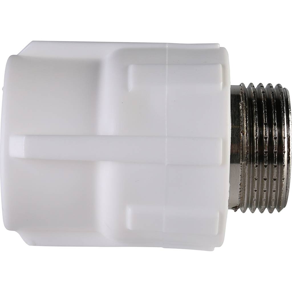 Муфта комбинированная Политэк 25х3/4 наруж. резьба для полипропиленовых труб под сварку (цвет белый)