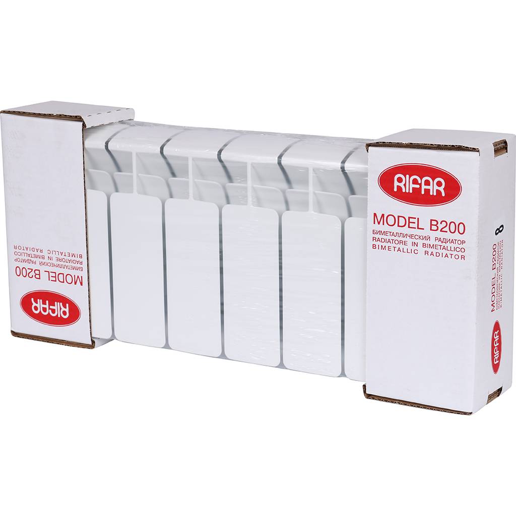 Радиатор биметаллический RIFAR BASE 200 8 секций боковое подключение (белый RAL 9016), 1RB20-8
