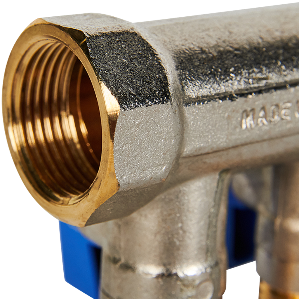 Коллектор с шаровыми кранами STOUT 3/4 , 2 отвода 1/2  (синие ручки)