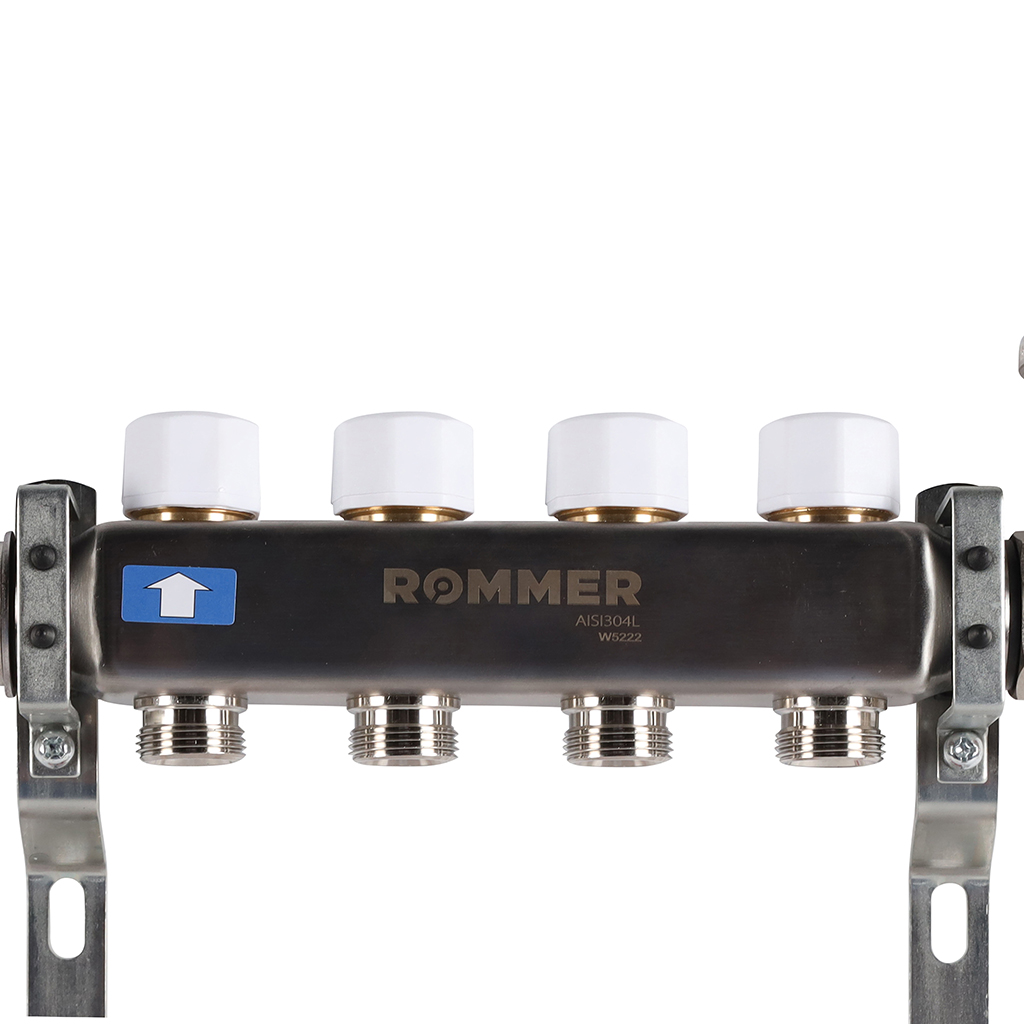 Коллектор из нержавеющей стали в сборе с расходомерами ROMMER 4 выхода, RMS-1210-000004