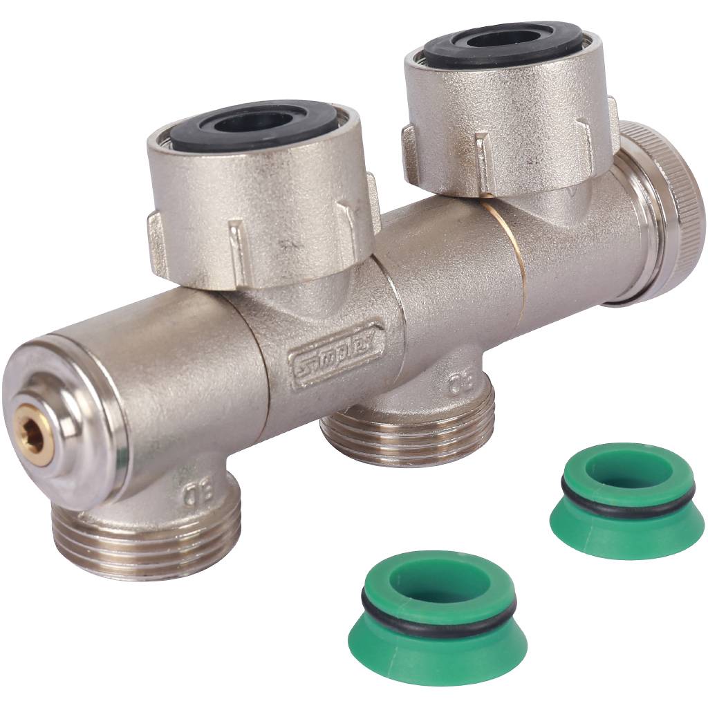 Узел нижнего подключения Meibes FE2, двухтрубное подключение, с функцией отсечки, слива и наполнения 3/4, F12004