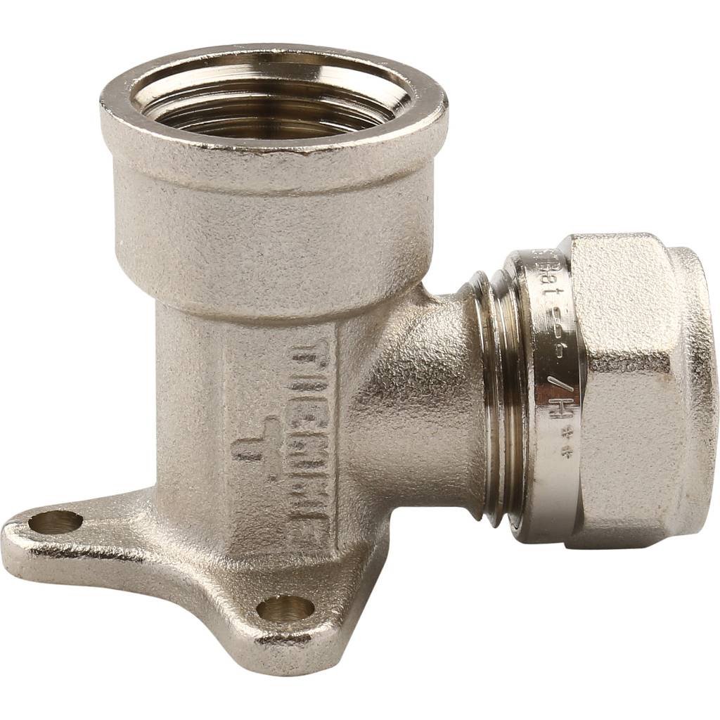 Угольник TIEMME с внутренней резьбой с креплением (16х2.0х1/2) для металлопластиковых труб винтовой, 1600003