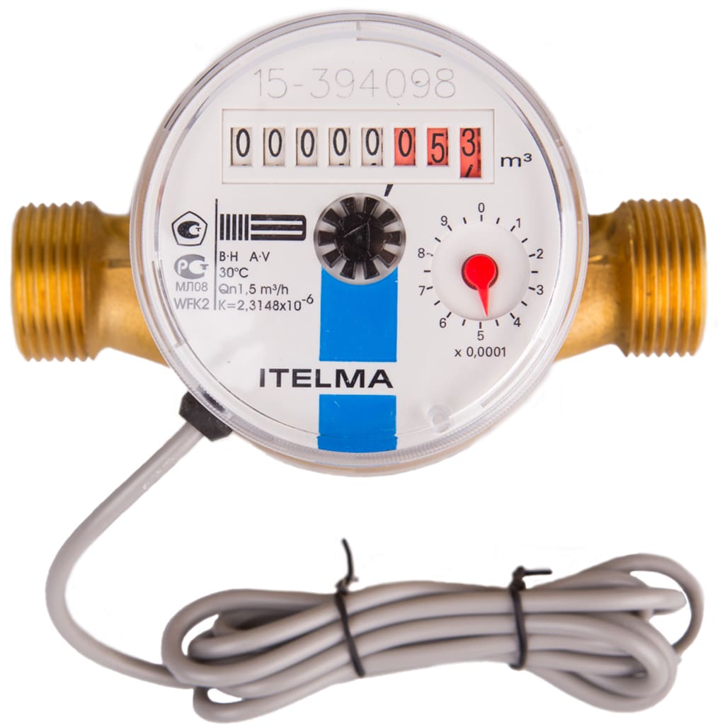 Механический крыльчатый счетчик воды с защитой от пыли и влаги,класс IP68 Ду=15мм,L=110мм,Qном=1,5м3/ч,ХВС,имп вых (Геркон),класс защиты от пыли и влаги IP68, WFK24.D110-0-R-L-10-IP68