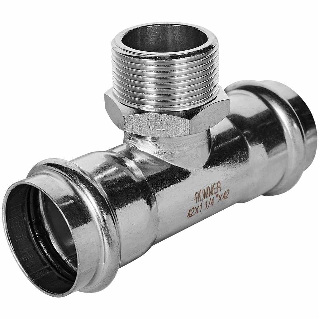 Тройник-Переходник ROMMER ВПр-НР, 42х11/4, из нержавеющей стали прессовой, RSS-1016-042114