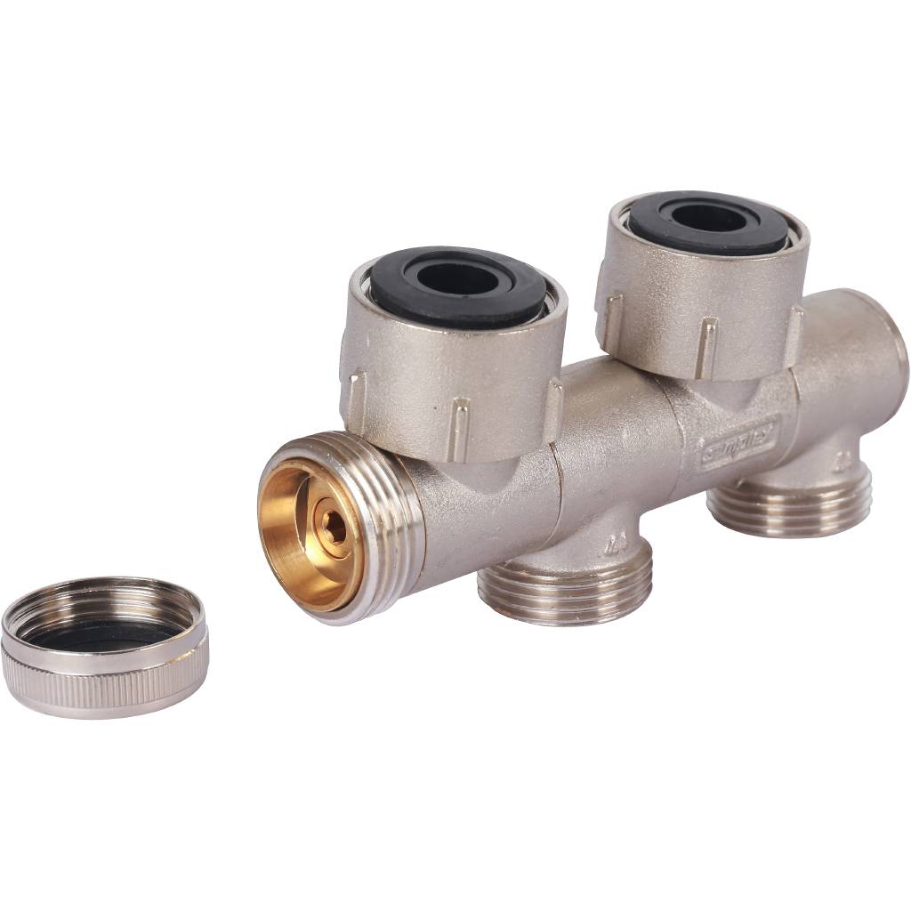 Узел нижнего подключения Meibes FE2, двухтрубное подключение, с функцией отсечки, слива и наполнения 3/4, F12004