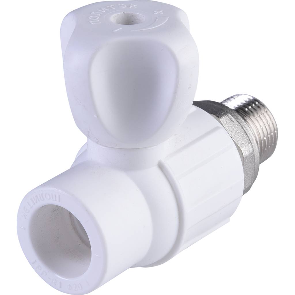 Кран шаровой для радиатора Политэк 20х1/2 прямой для полипропиленовых труб под сварку (цвет белый), 9910012012