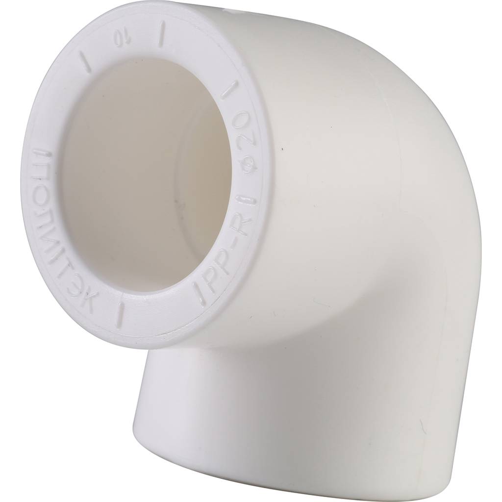 Угольник Политэк d=20 90* для полипропиленовых труб под сварку (цвет белый), 9000000320