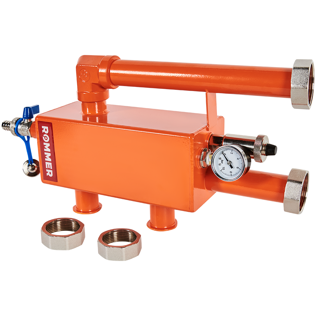RDG-1015-004003 ROMMER Гидравлическая стрелка с накидными гайками 1 1/2 , 3,0 м3/час в теплоизоляции