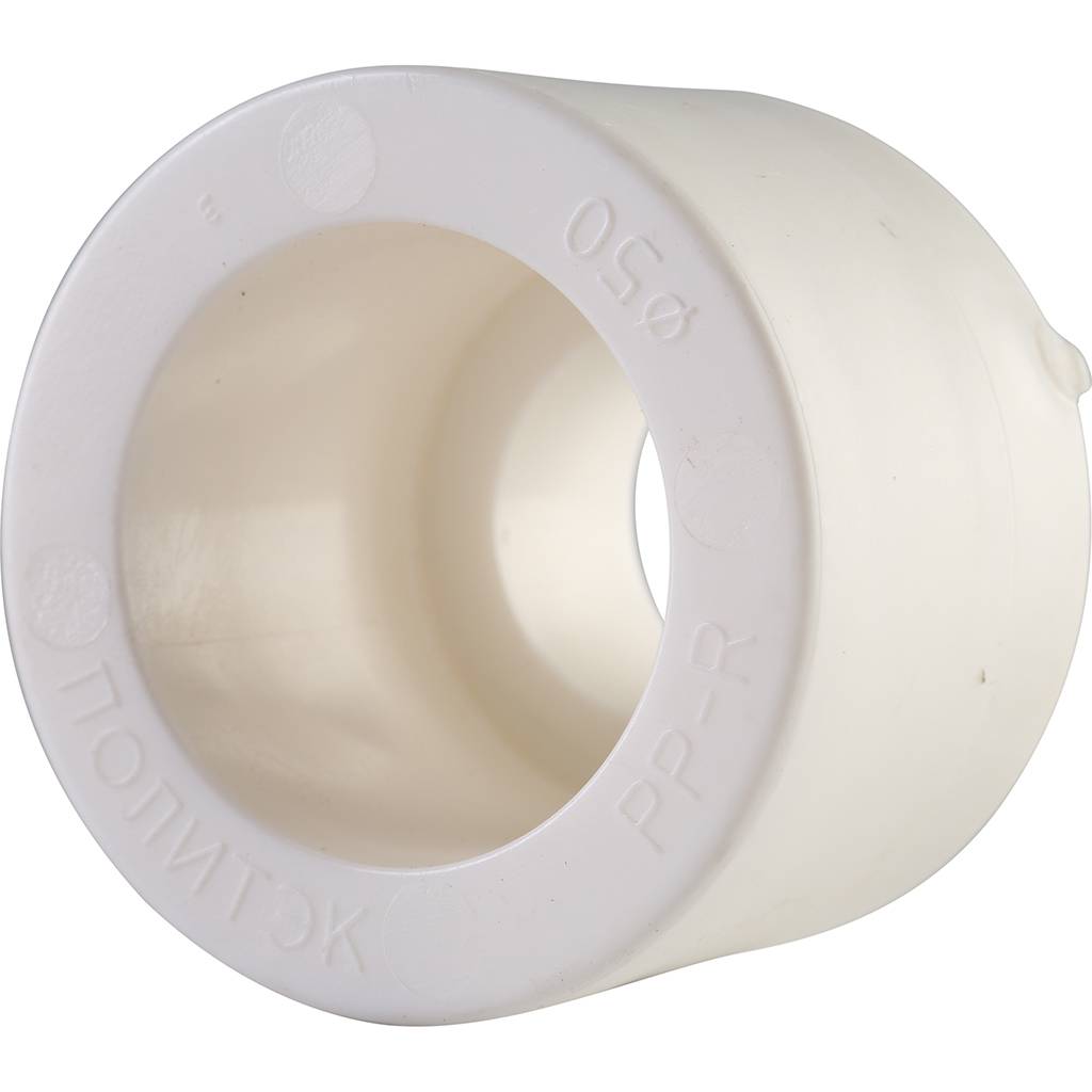 Муфта переходная внутр./наруж. Политэк 50х25 для полипропиленовых труб под сварку (цвет белый), 9200005025