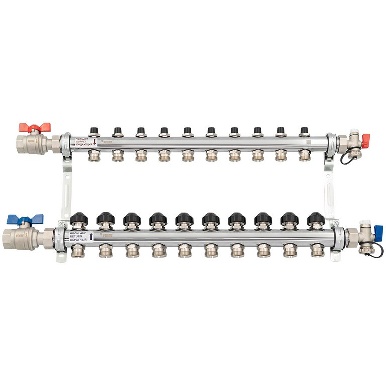 Комплект коллекторов с шаровыми кранами РЕХАУ HKV 10 контуров, 12181013001